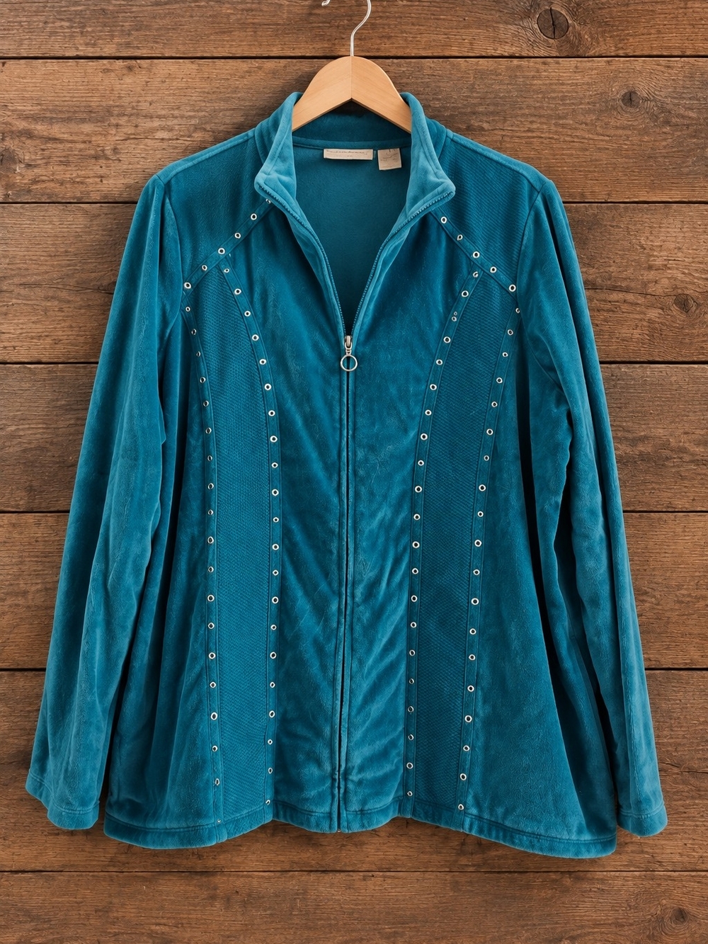 Alfred Dunner Teal Size 16 Zip-Front Jacket with Silver Stud Detailing
